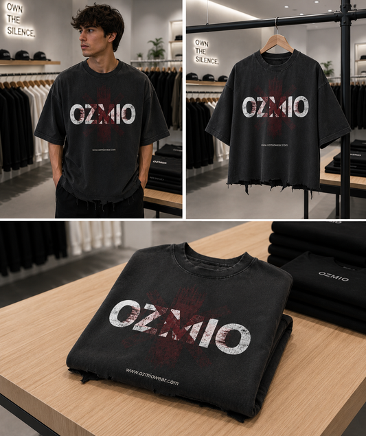 Ozmio Snow Wash Raw-Hem Boxy T-shirt T005