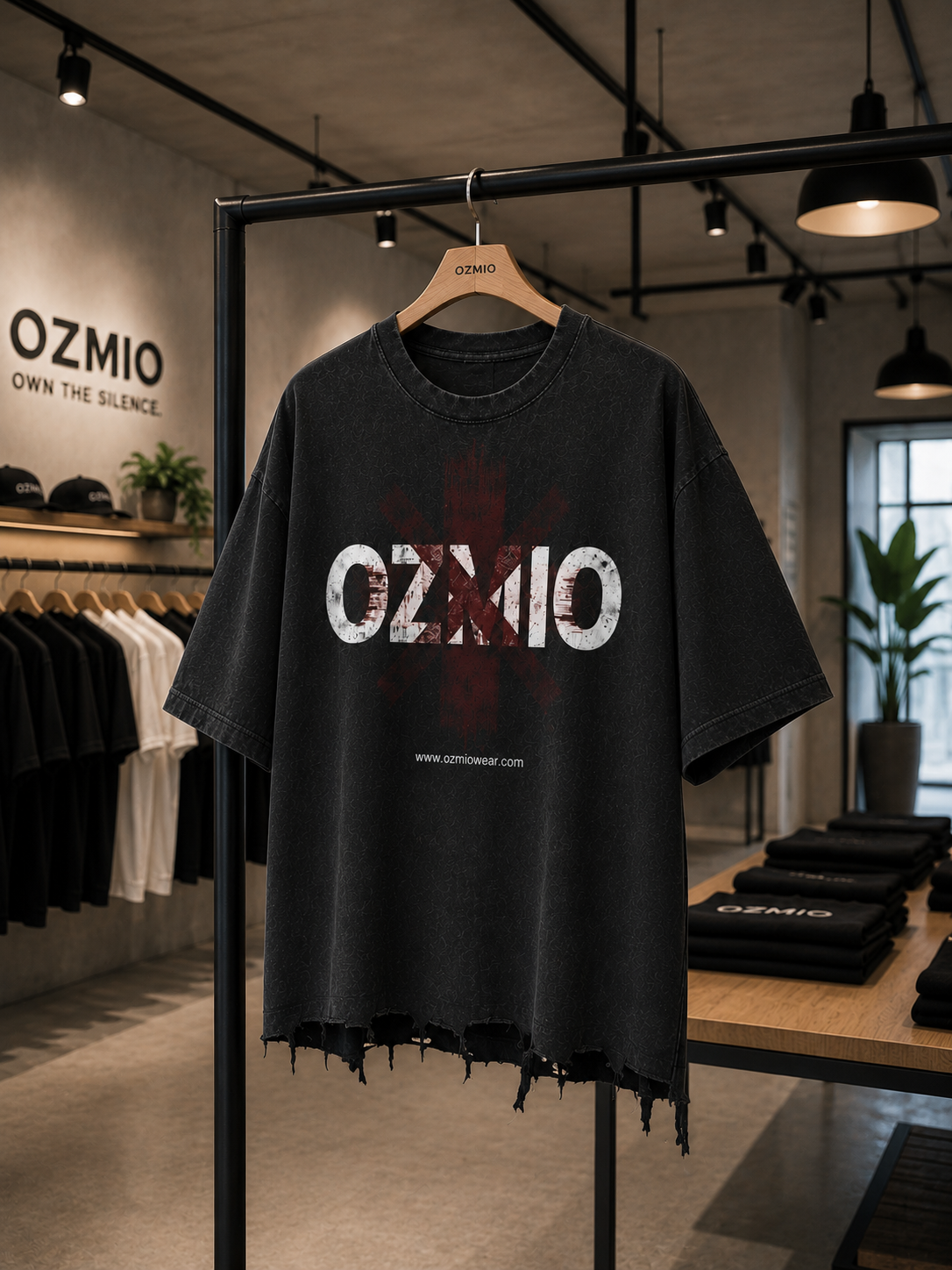 Ozmio Snow Wash Raw-Hem Boxy T-shirt T005