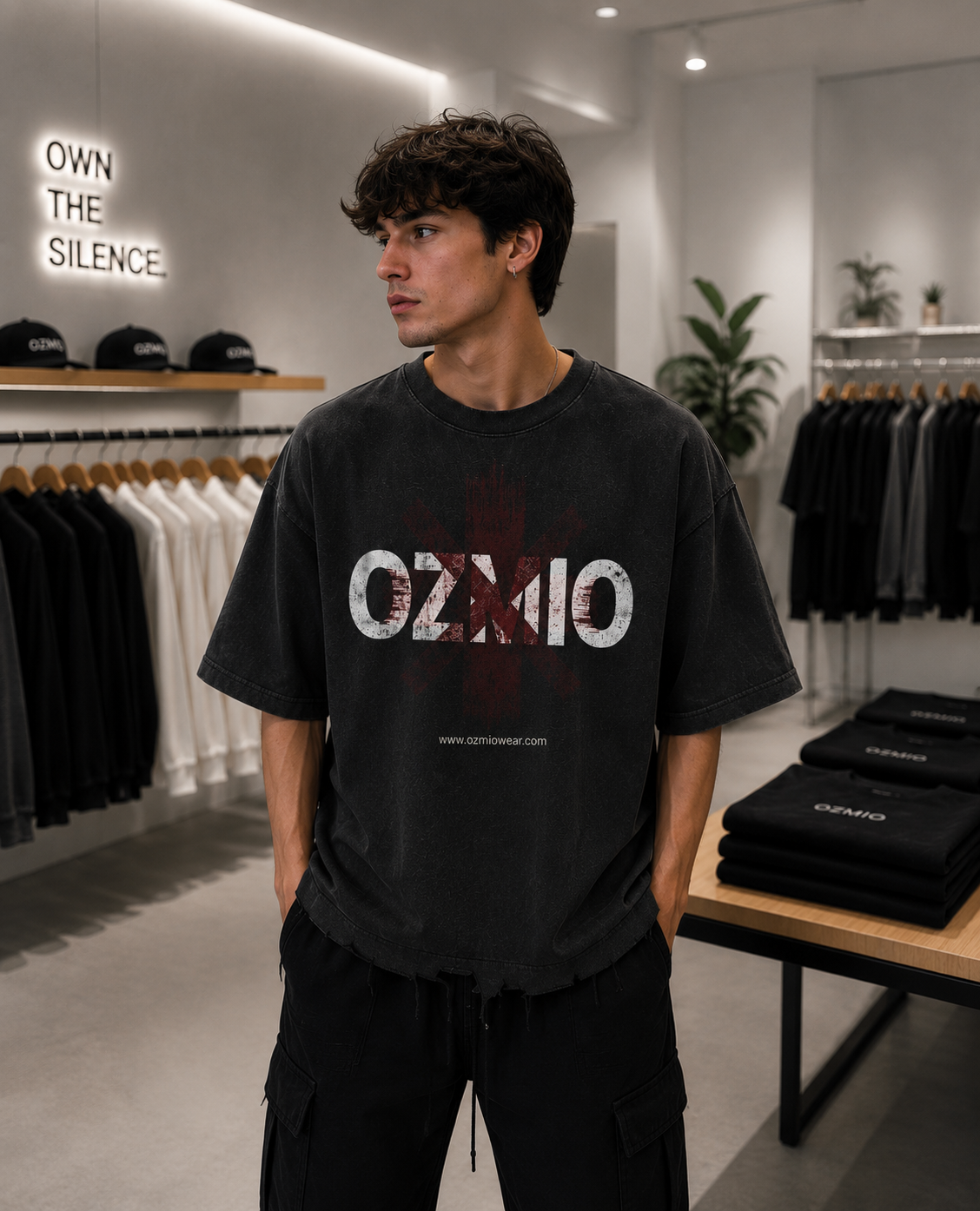Ozmio Snow Wash Raw-Hem Boxy T-shirt T005