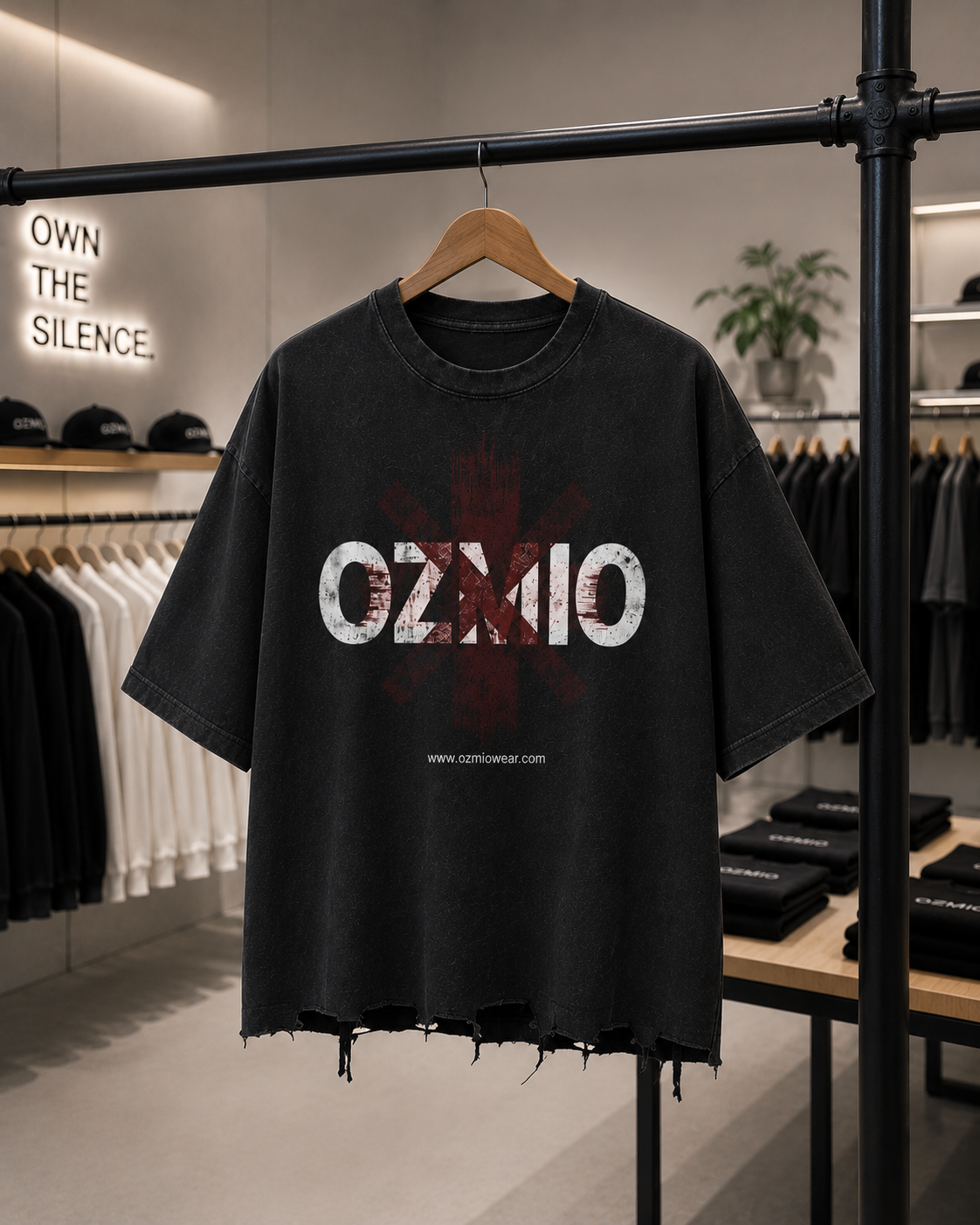Ozmio Snow Wash Raw-Hem Boxy T-shirt T005