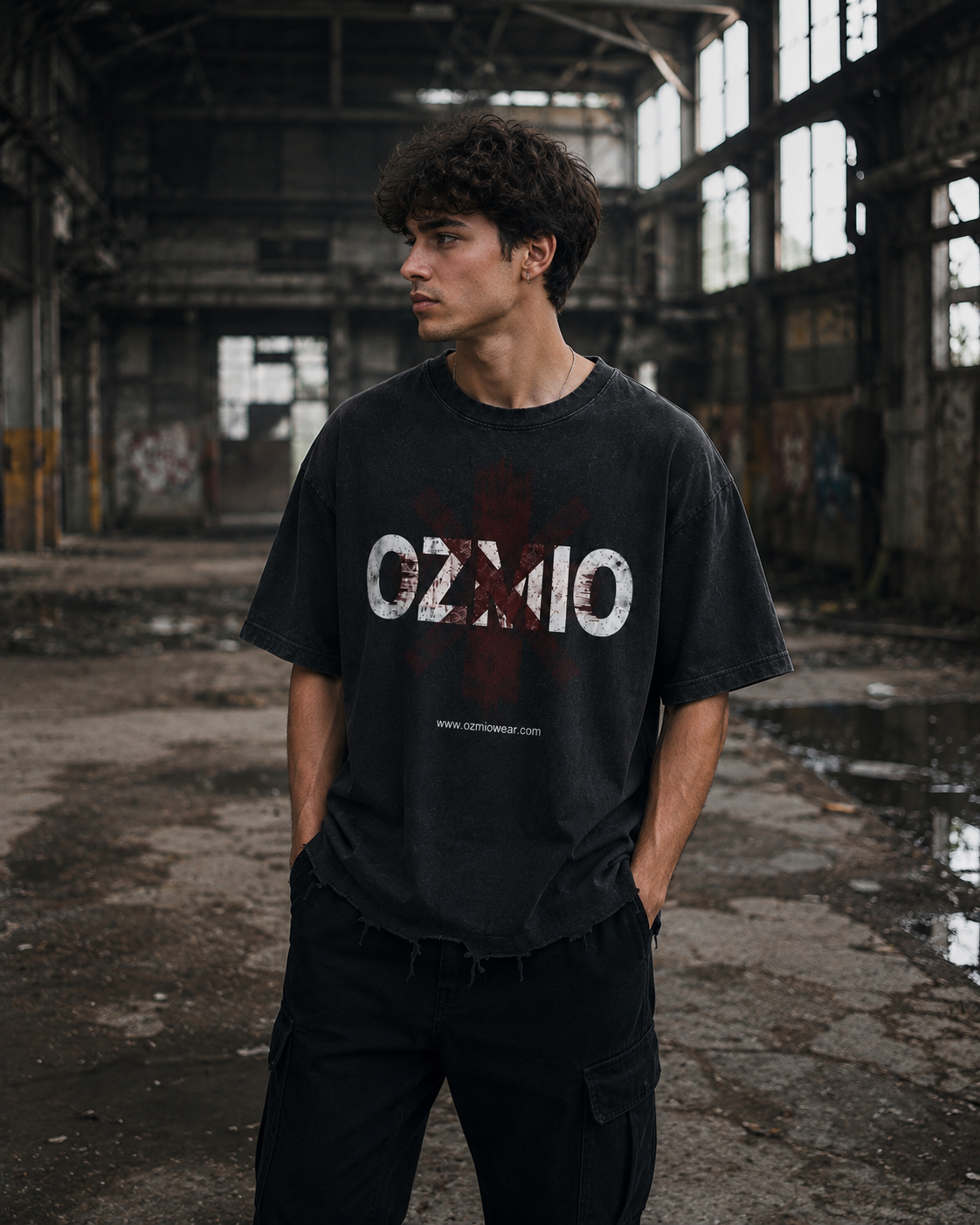 Ozmio Snow Wash Raw-Hem Boxy T-shirt T005