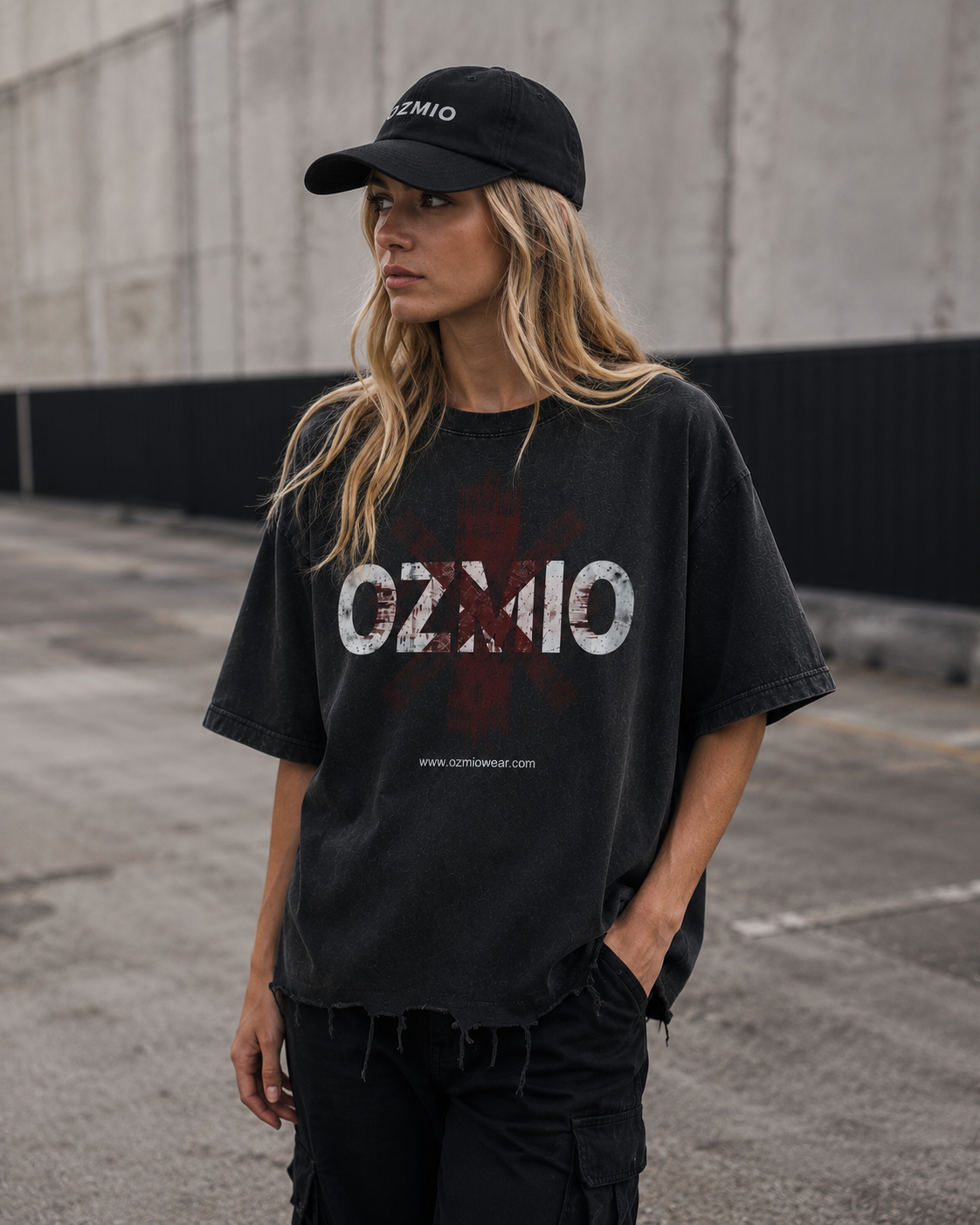 Ozmio Snow Wash Raw-Hem Boxy T-shirt T005