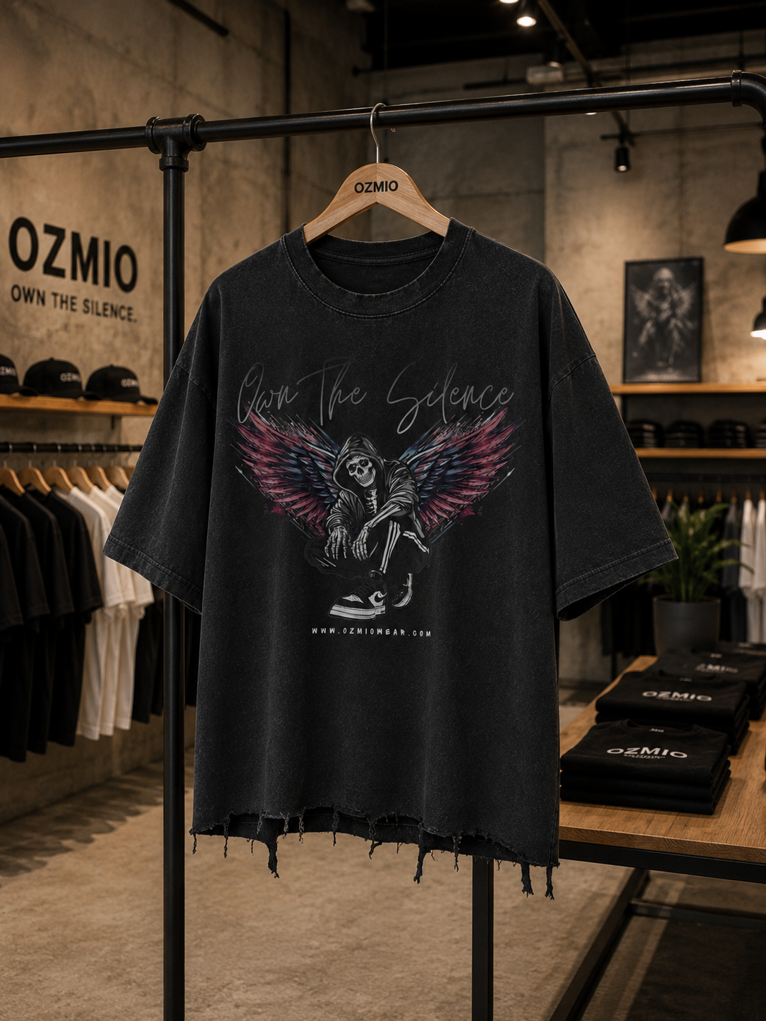 Ozmio Snow Wash Raw-Hem Boxy T-shirt T006